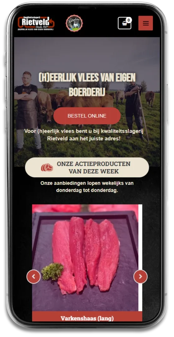 Premium mobiele presentatie van de vernieuwde Slagerij Rietveld website